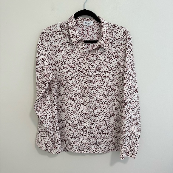 Express Portofino Button Down Burgundy Print Shirt - Picture 1 of 6